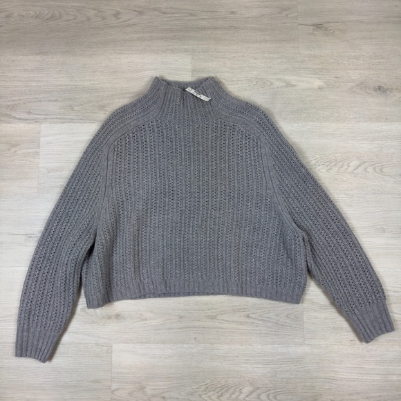 Madewell Pointelle Stitch Mockneck Sweater Womens Small Gray Merino Wool Boxy - Picture 3 of 5